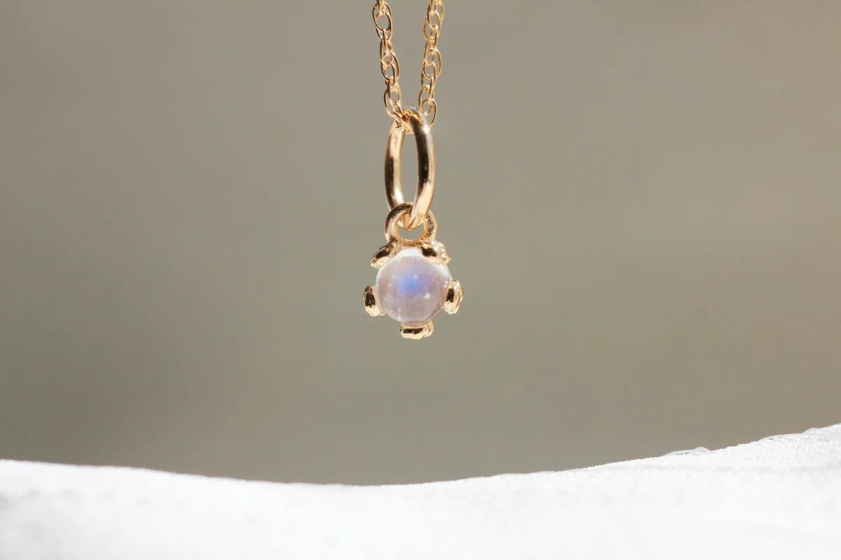 Little Gold Tiny Moonstone Flower Necklace - Image 3