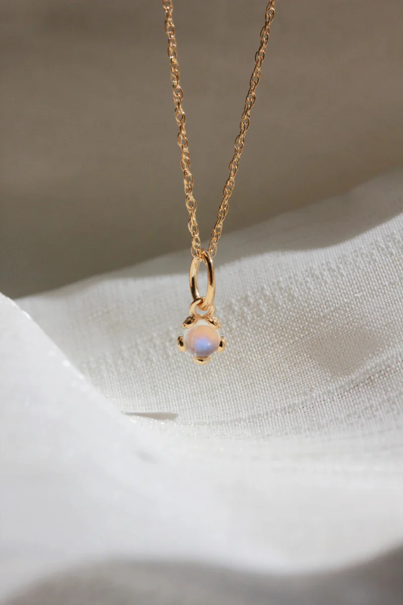 Little Gold Tiny Moonstone Flower Necklace - Image 4