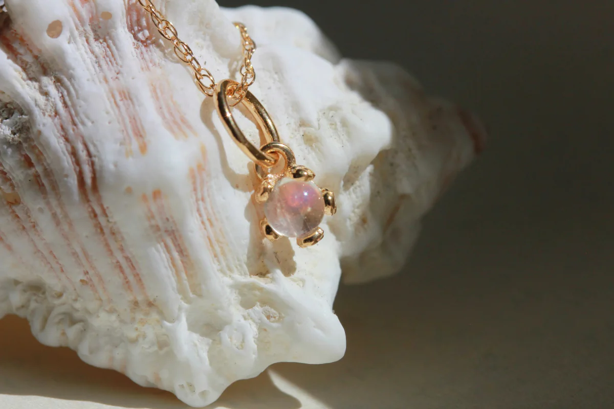 Little Gold Tiny Moonstone Flower Necklace - Image 5
