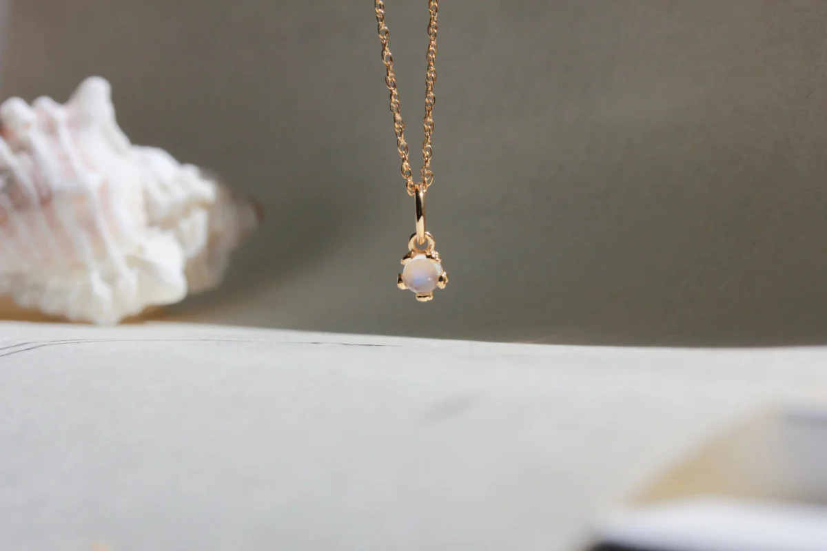 Little Gold Tiny Moonstone Flower Necklace - Image 6