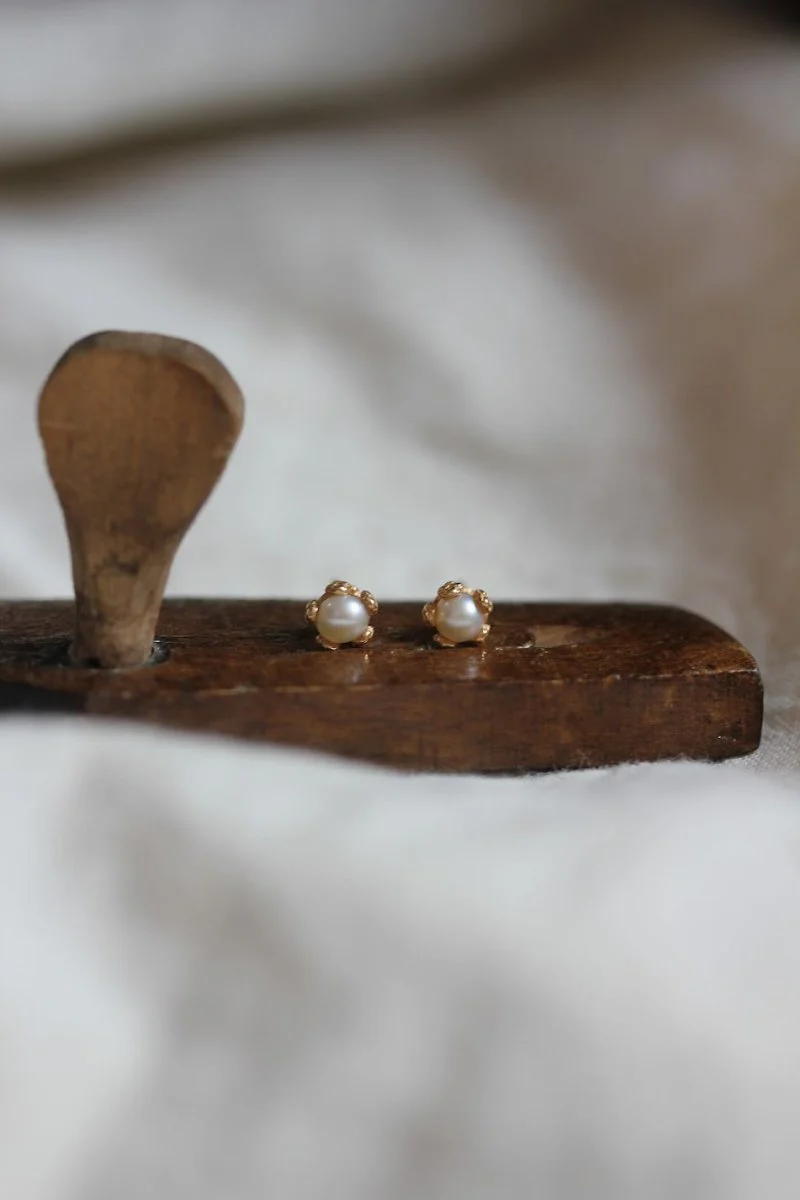 Little Gold Tiny Pearl Flower Studs - Image 2