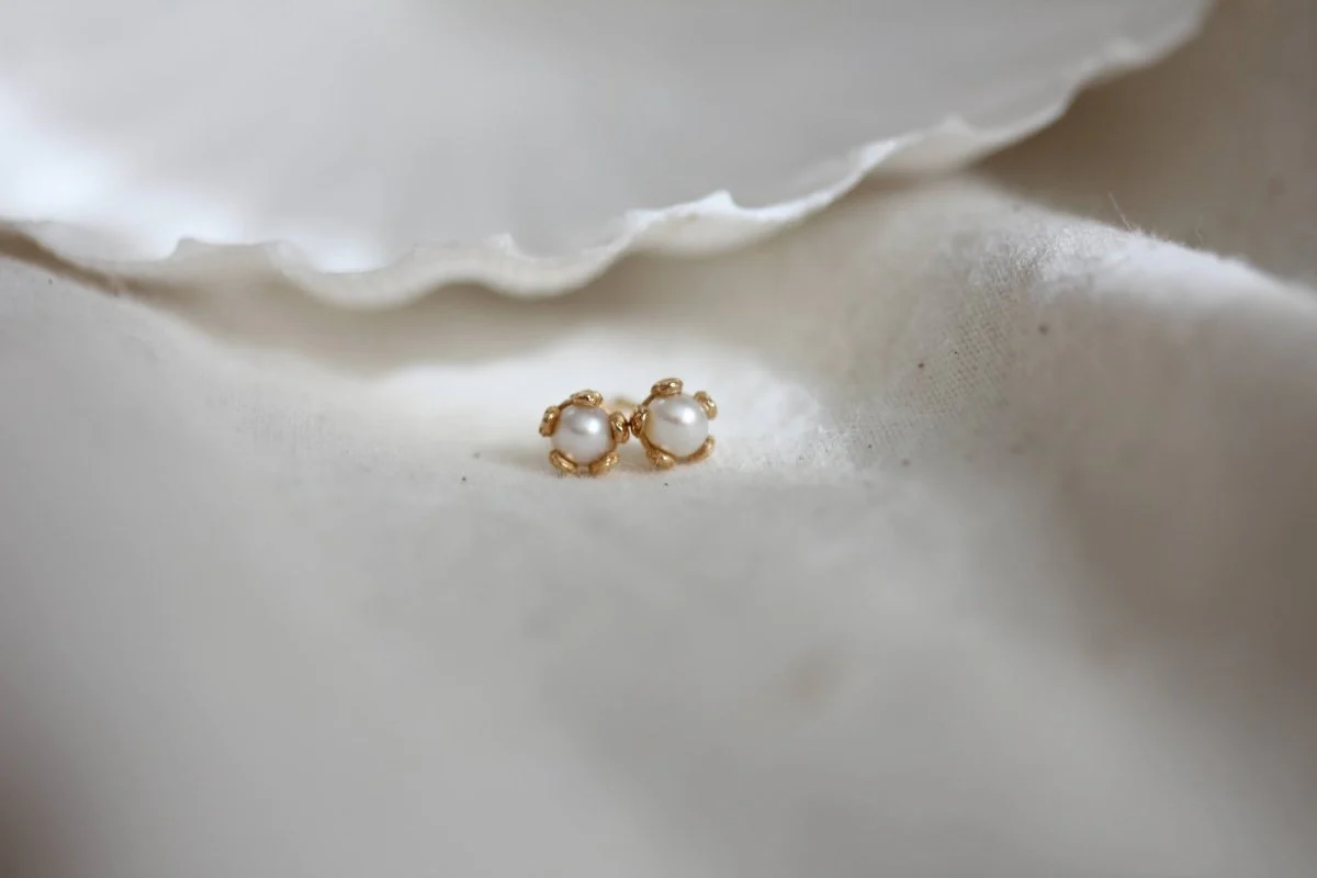 Little Gold Tiny Pearl Flower Studs - Image 3