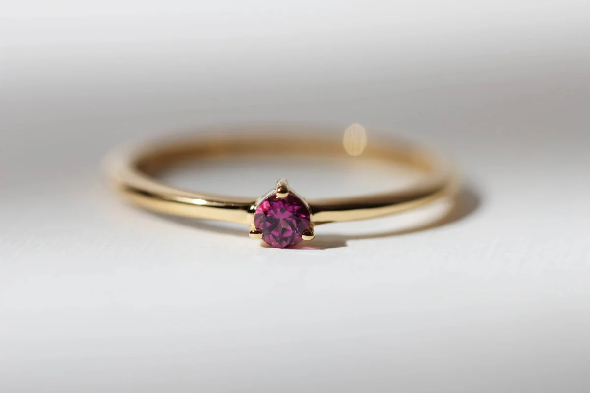 Little Gold Tiny Pink Garnet Ring - Image 3
