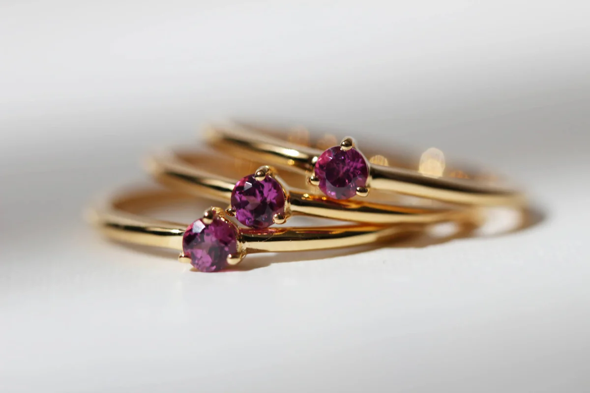 Little Gold Tiny Pink Garnet Ring - Image 4
