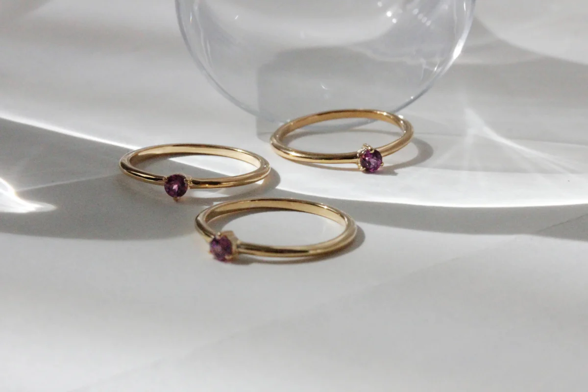 Little Gold Tiny Pink Garnet Ring - Image 5