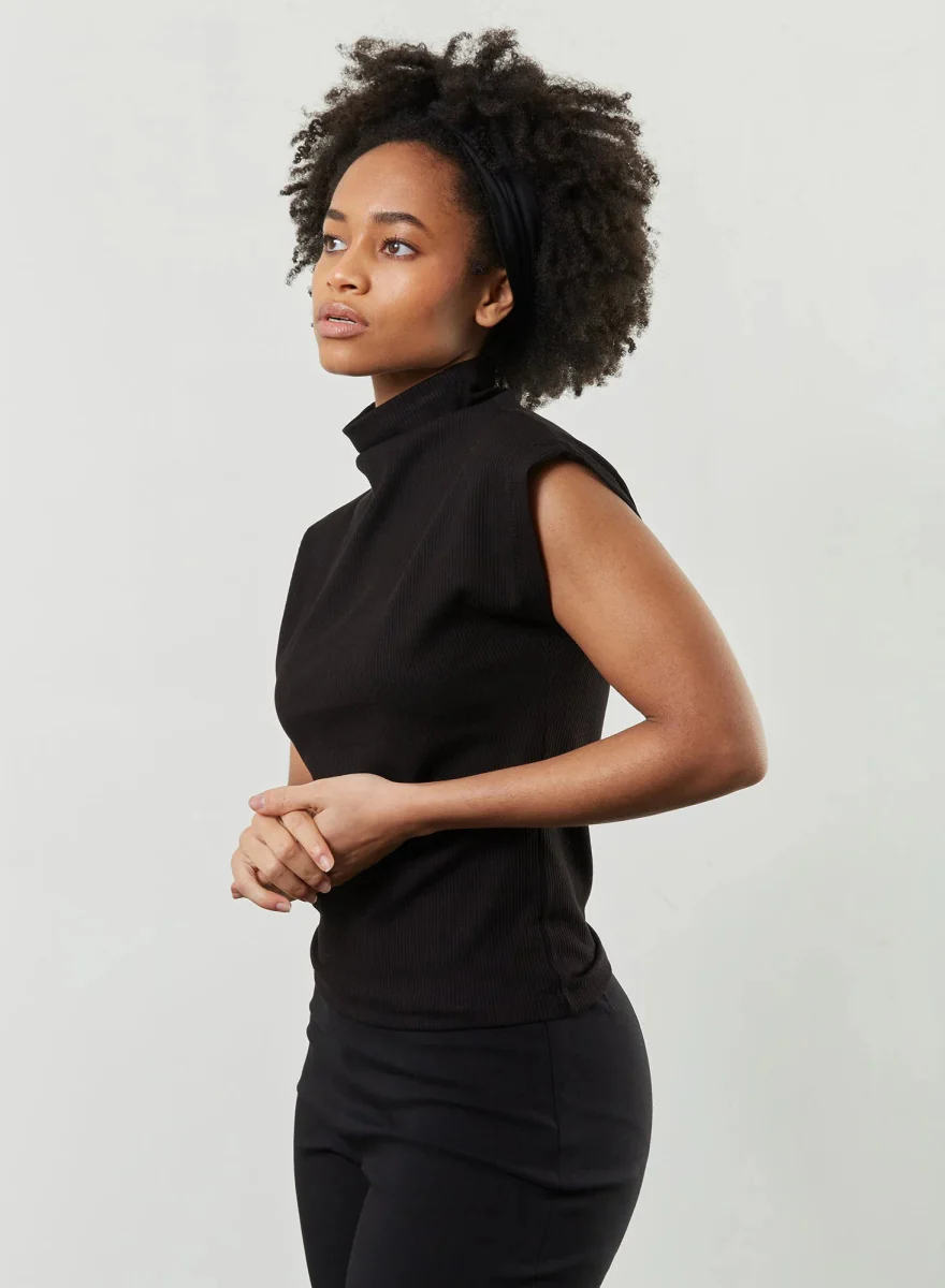 Meg Sleeveless Skinny Top (Black) - Image 2
