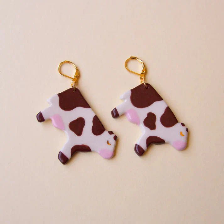Meghan MacWhirter Brown Cow Earrings