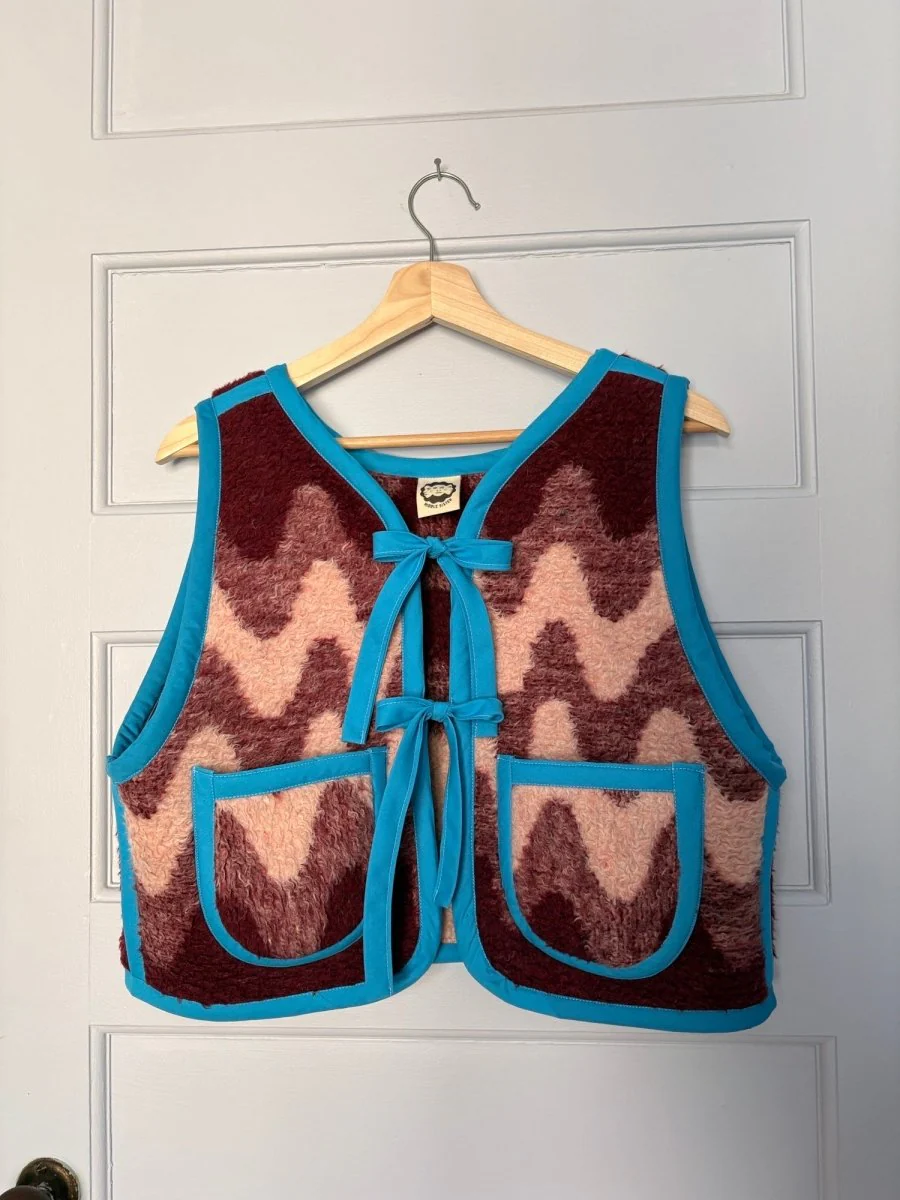 Middle Sister Co. Quilted Tie Vest (Burgundy Wave with Blue) - Image 5