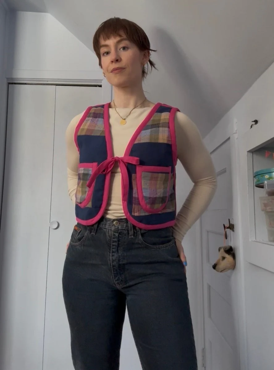 Middle Sister Co. Quilted Tie Vest (Navy with Pink)