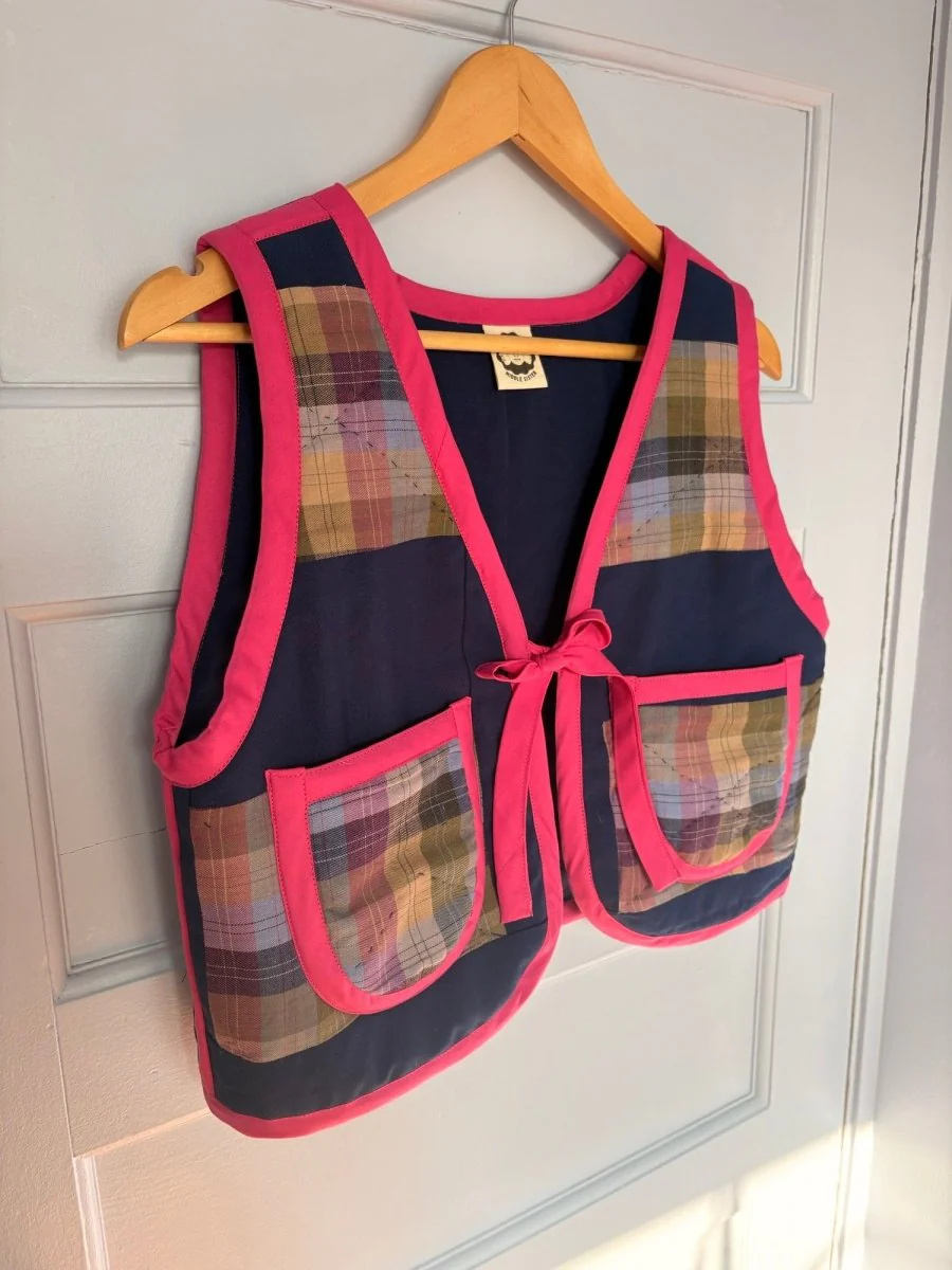 Middle Sister Co. Quilted Tie Vest (Navy with Pink) - Image 2