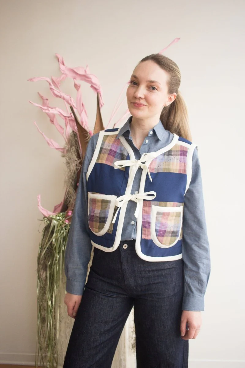 Middle Sister Co. Quilted Tie Vest (Navy with White)