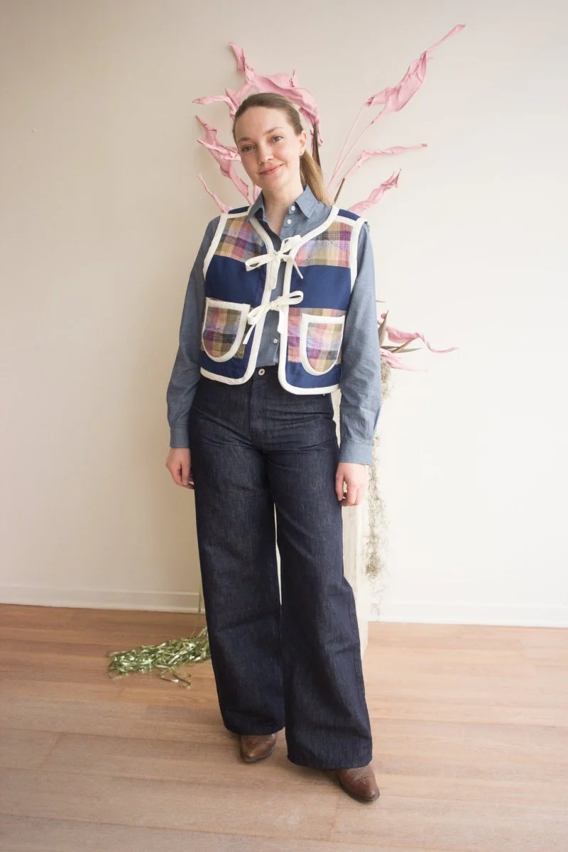 Middle Sister Co. Quilted Tie Vest (Navy with White) - Image 2