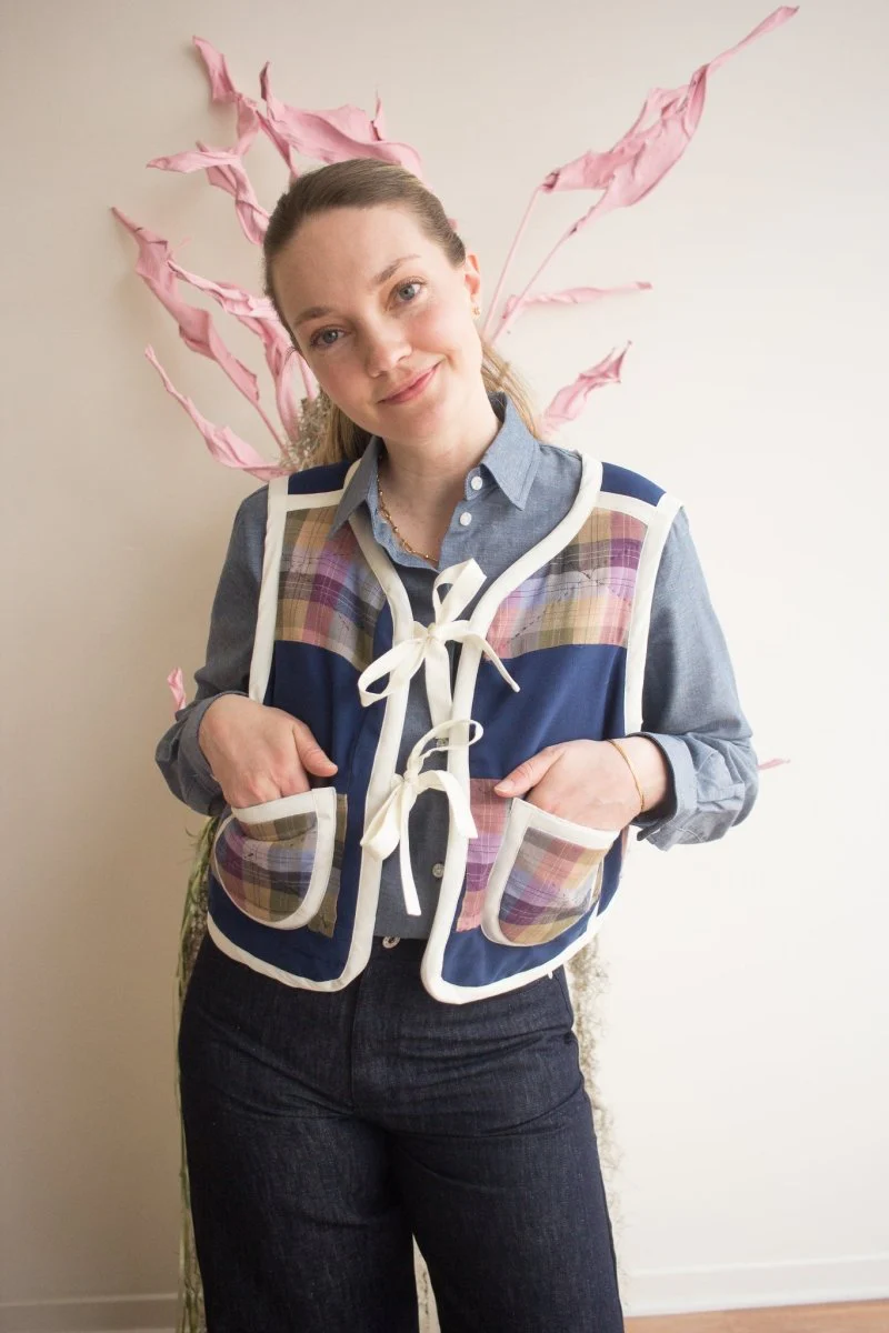 Middle Sister Co. Quilted Tie Vest (Navy with White) - Image 3