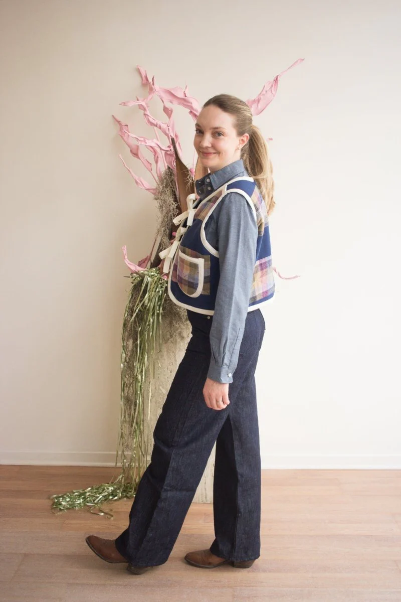 Middle Sister Co. Quilted Tie Vest (Navy with White) - Image 4
