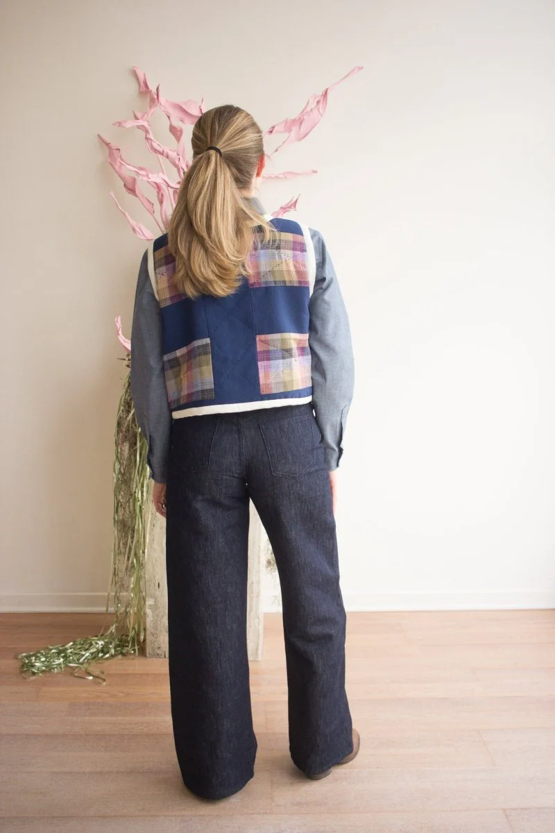 Middle Sister Co. Quilted Tie Vest (Navy with White) - Image 6