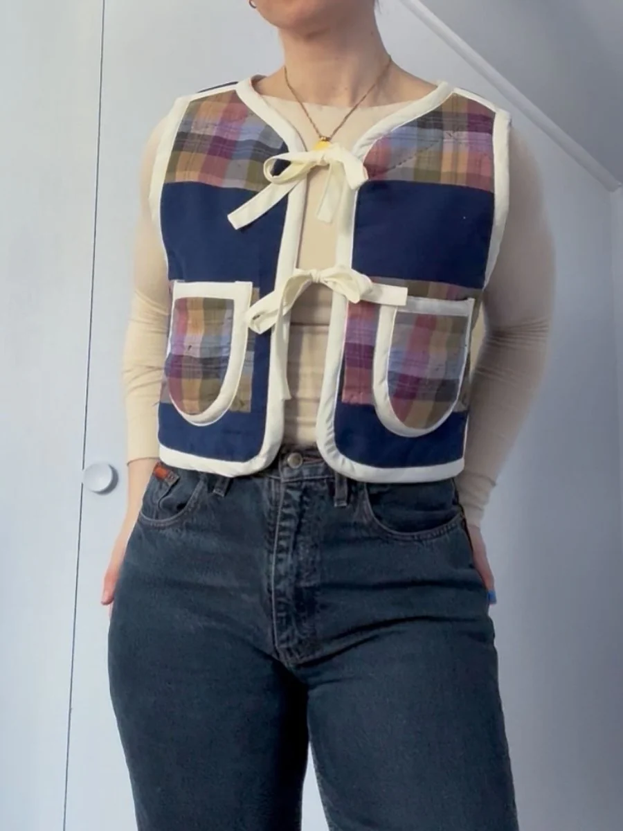 Middle Sister Co. Quilted Tie Vest (Navy with White) - Image 7