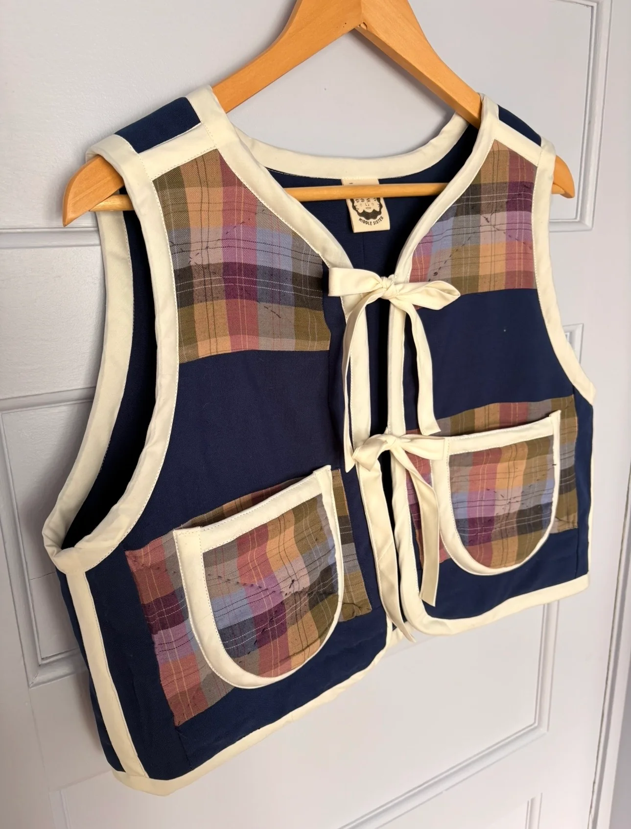 Middle Sister Co. Quilted Tie Vest (Navy with White) - Image 8