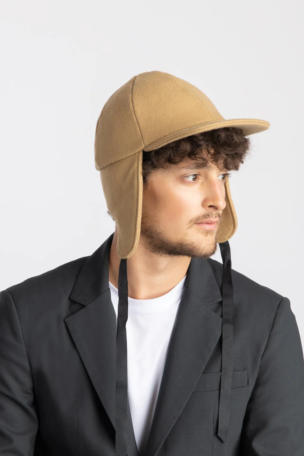 Milo & Dexter Round Cap with Ear Flaps (Beige Wool) - Image 2
