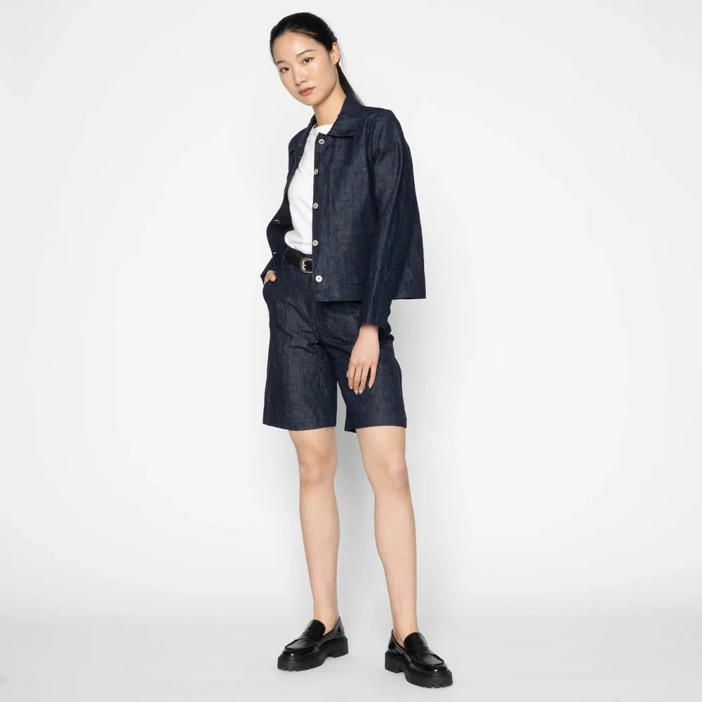 Naked & Famous Andie Linen Denim Shorts (Indigo) - Image 4