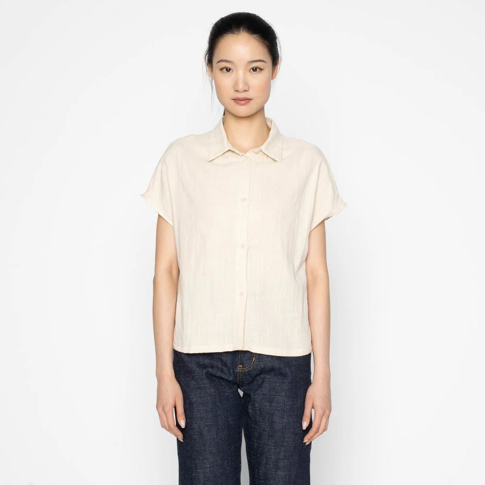Naked & Famous Billie Shirt (Double Weave Gauze) - Bone