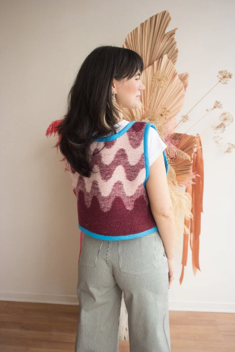 Middle Sister Co. Quilted Tie Vest (Burgundy Wave with Blue) - Image 2