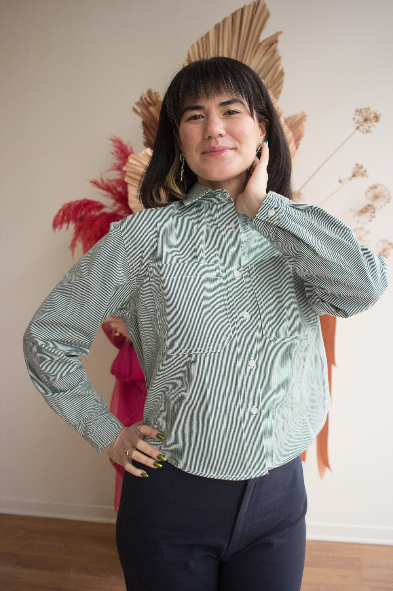 Naked & Famous Princeton Shirt - Organic Hickory (Green) - Image 2