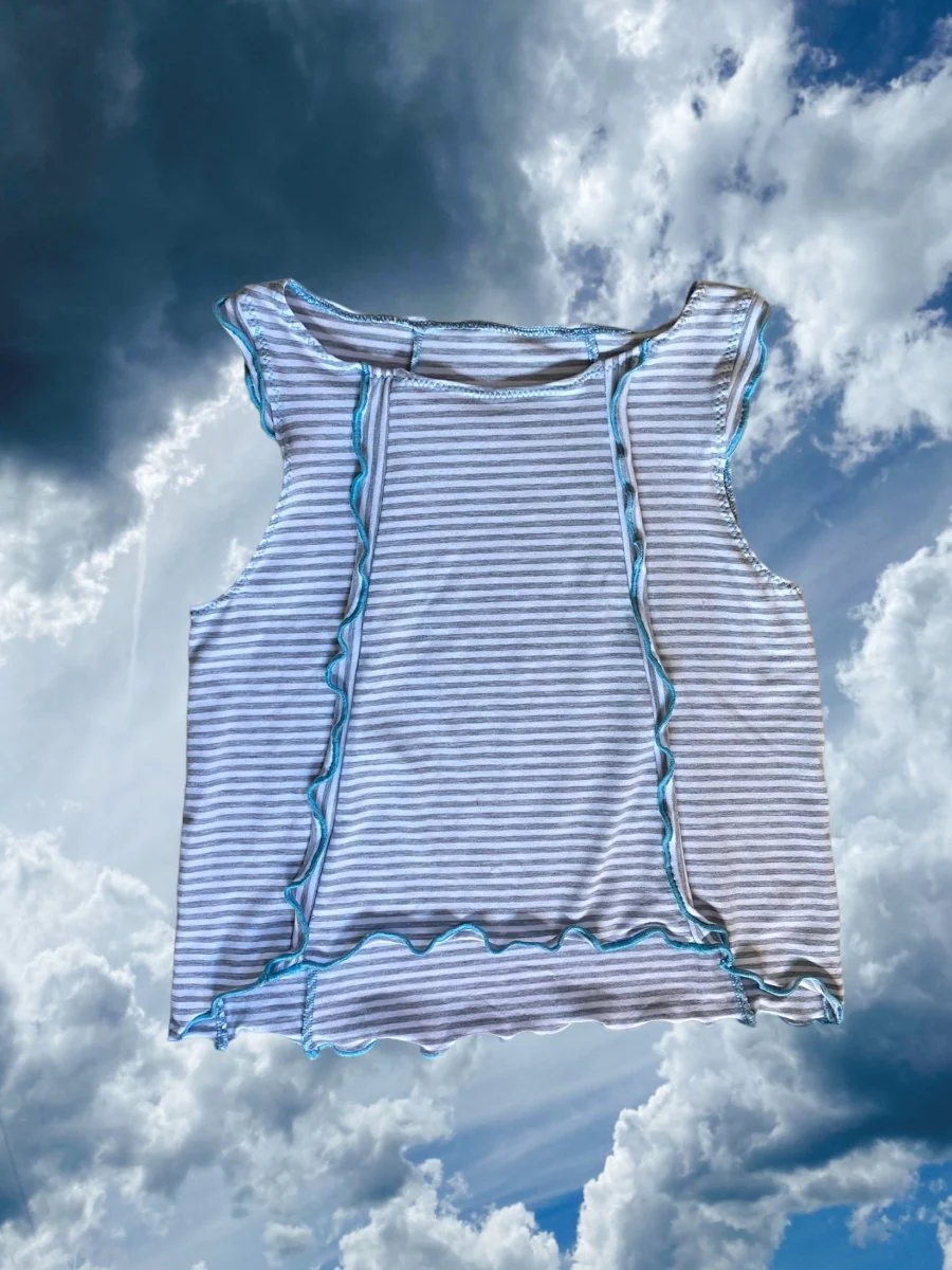 Olive Rose Daisy Tank Top (Grey Stripe with Blue) - Image 6