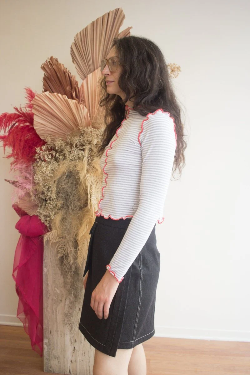 Olive Rose Wiggley Long Sleeve Top (Grey Stripe/Red) - Image 4