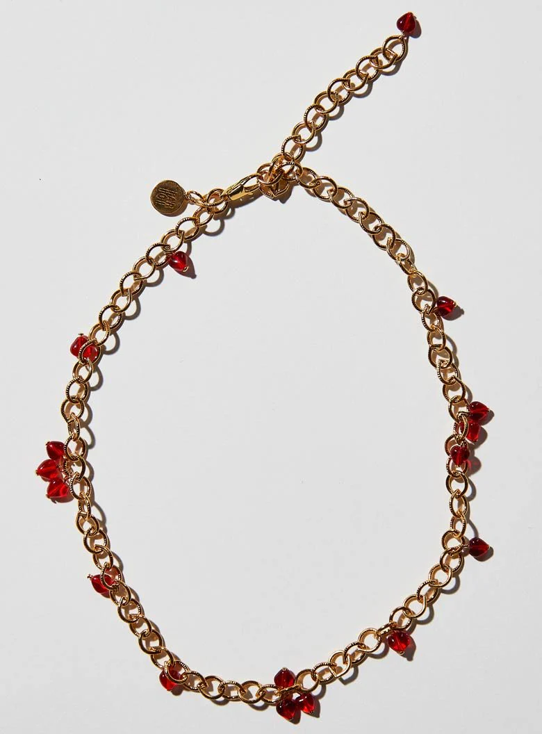 Par Ici Glass Heart Tassel Necklace - Red (In-Store) - Image 2