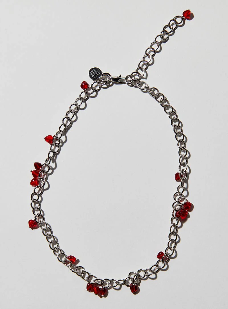 Par Ici Glass Heart Tassel Necklace - Red (In-Store) - Image 3