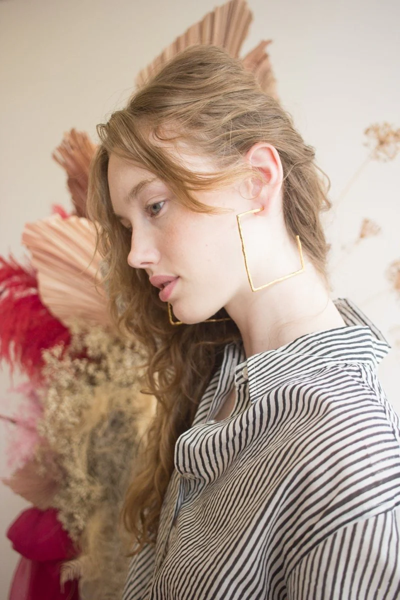Par Ici Large Textured Square Hoops - Gold or Silver (In-Store)