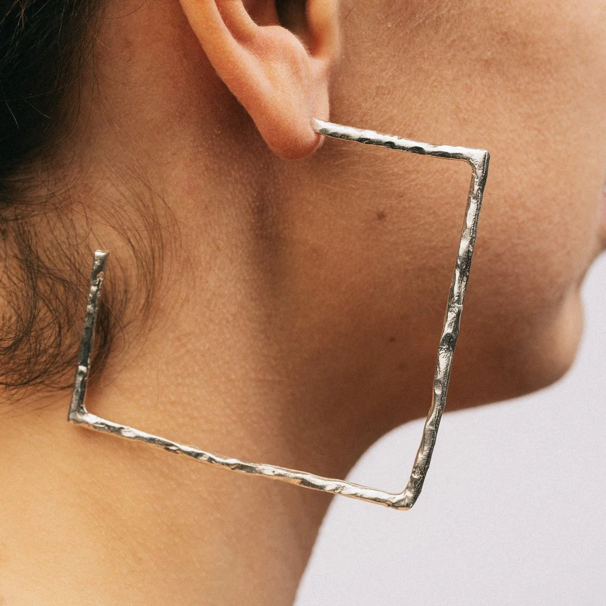 Par Ici Large Textured Square Hoops - Gold or Silver (In-Store) - Image 3