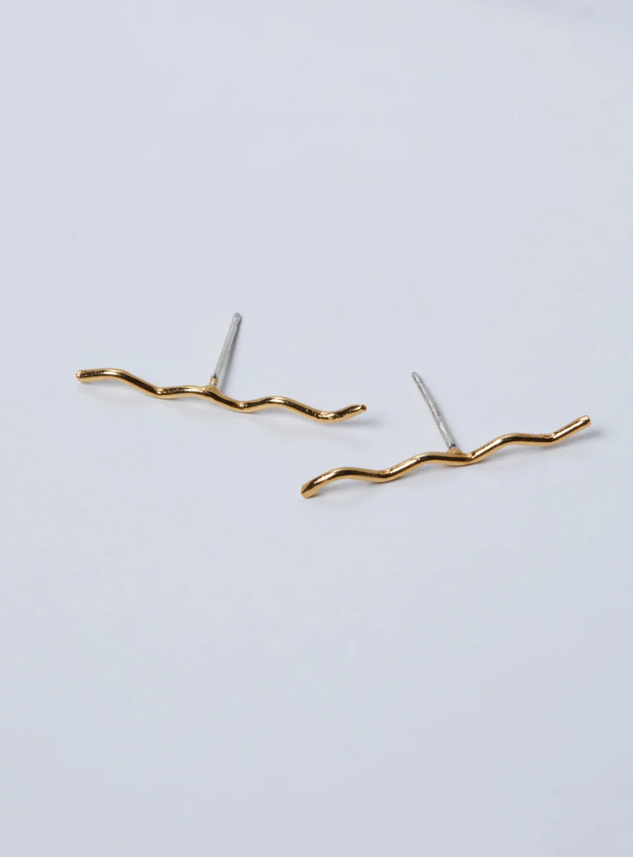 Par Ici Long Wave Studs - Gold or Silver (In-Store) - Image 4