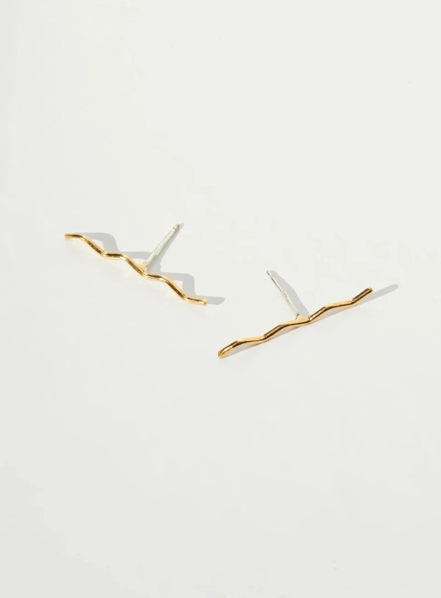 Par Ici Long Wave Studs - Gold or Silver (In-Store) - Image 5