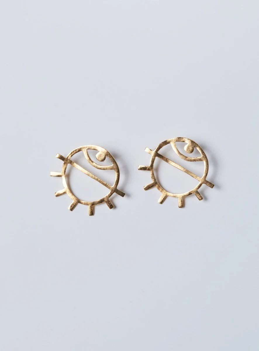 Par Ici Medium Eye Stud Earrings - Gold or Silver (In-Store) - Image 2