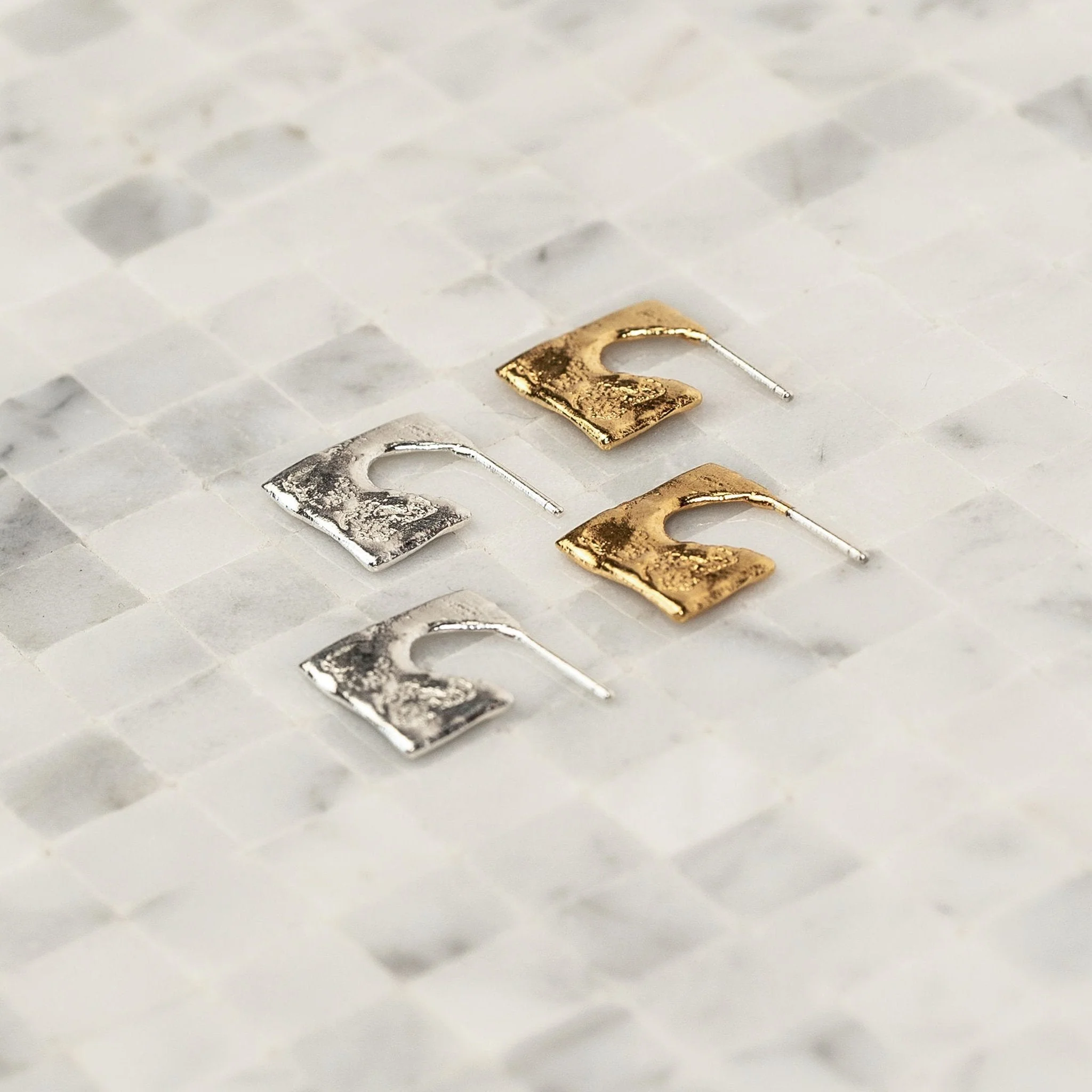 Par Ici Mini Square Studs - Gold or Silver (In-Store) - Image 5