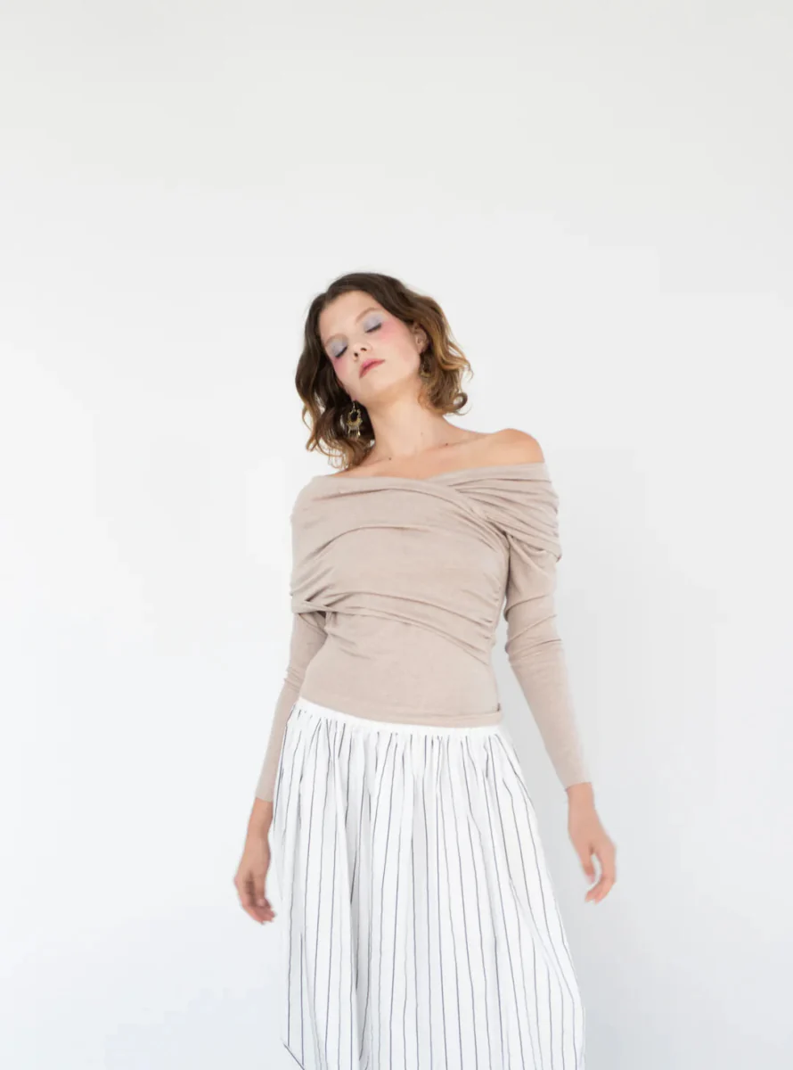 Rightful Owner Shawl Blouse (Beige Merino Wool) - Image 6