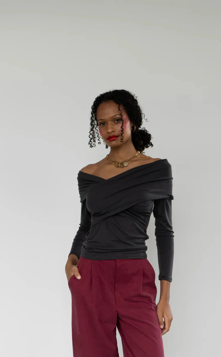 Rightful Owner Shawl Blouse (Charcoal Merino Wool) - Image 5