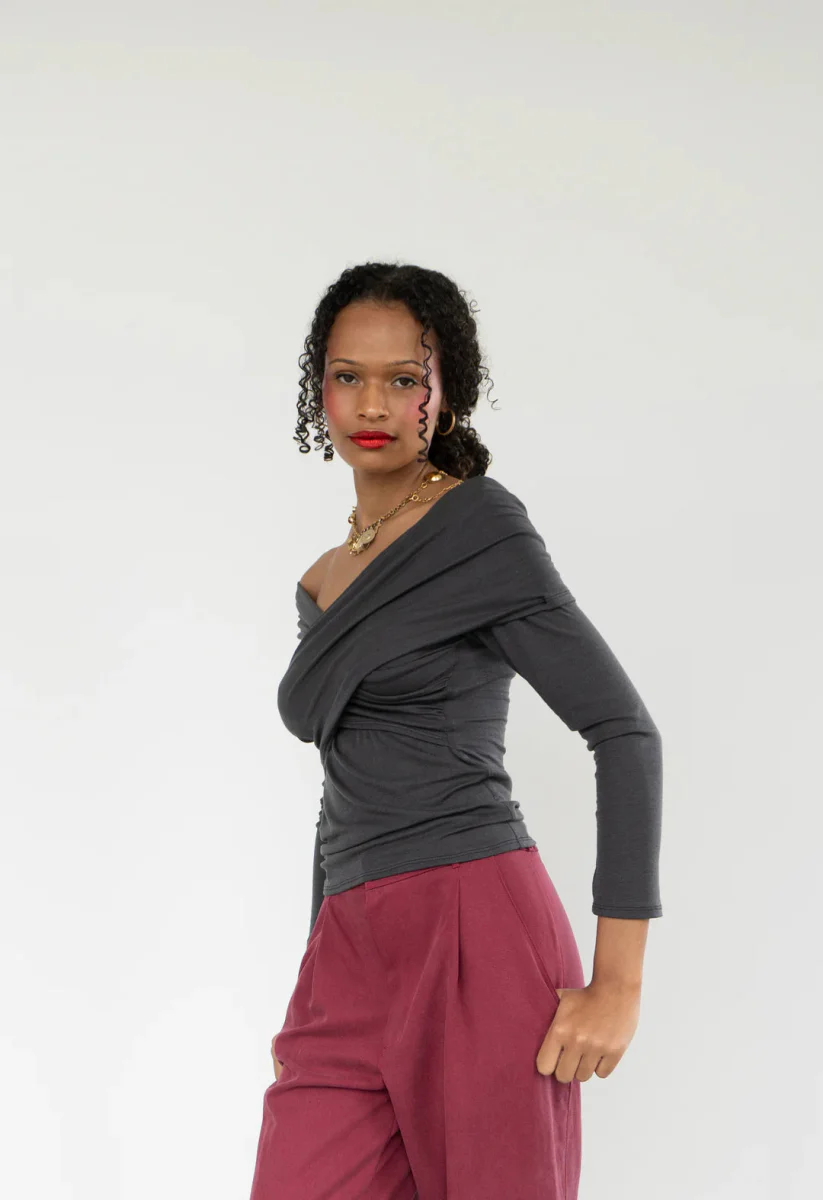 Rightful Owner Shawl Blouse (Charcoal Merino Wool) - Image 7