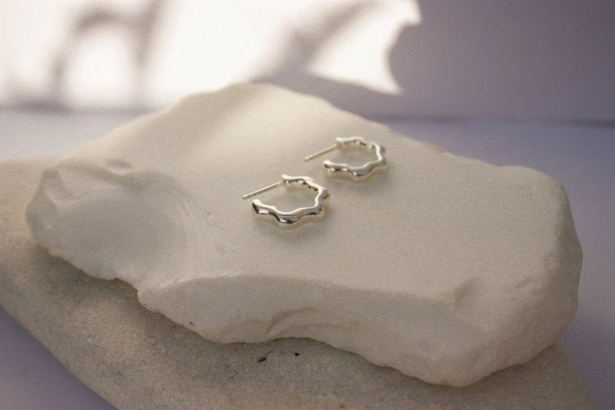 Rowe Mini Wave Hoops (Silver or Brass) - Image 4