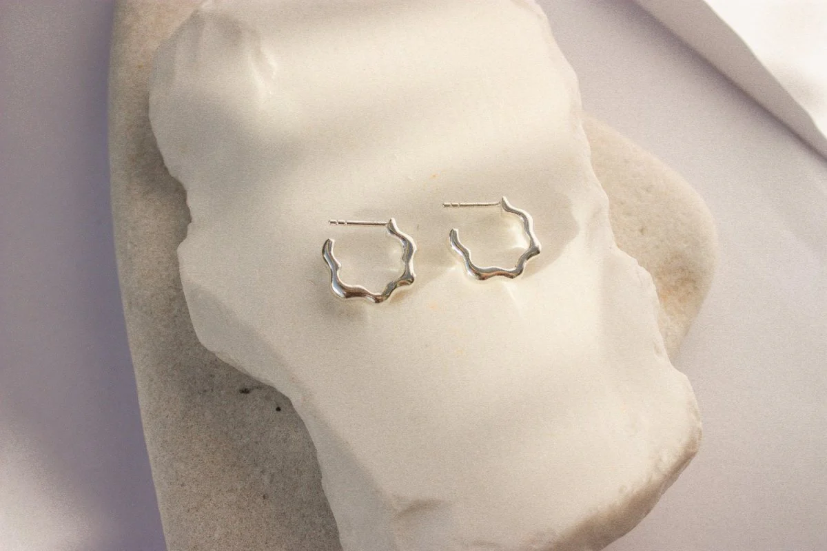 Rowe Mini Wave Hoops (Silver or Brass) - Image 5