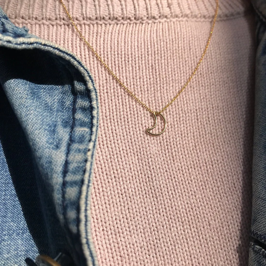Second Aura Crescent Moon Pendant Necklace (Gold or Silver)