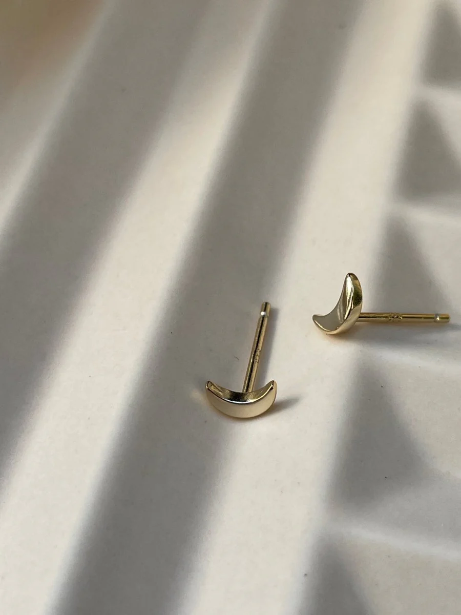Second Aura Dainty Crescent Moon Studs (Gold or Silver) - Image 2