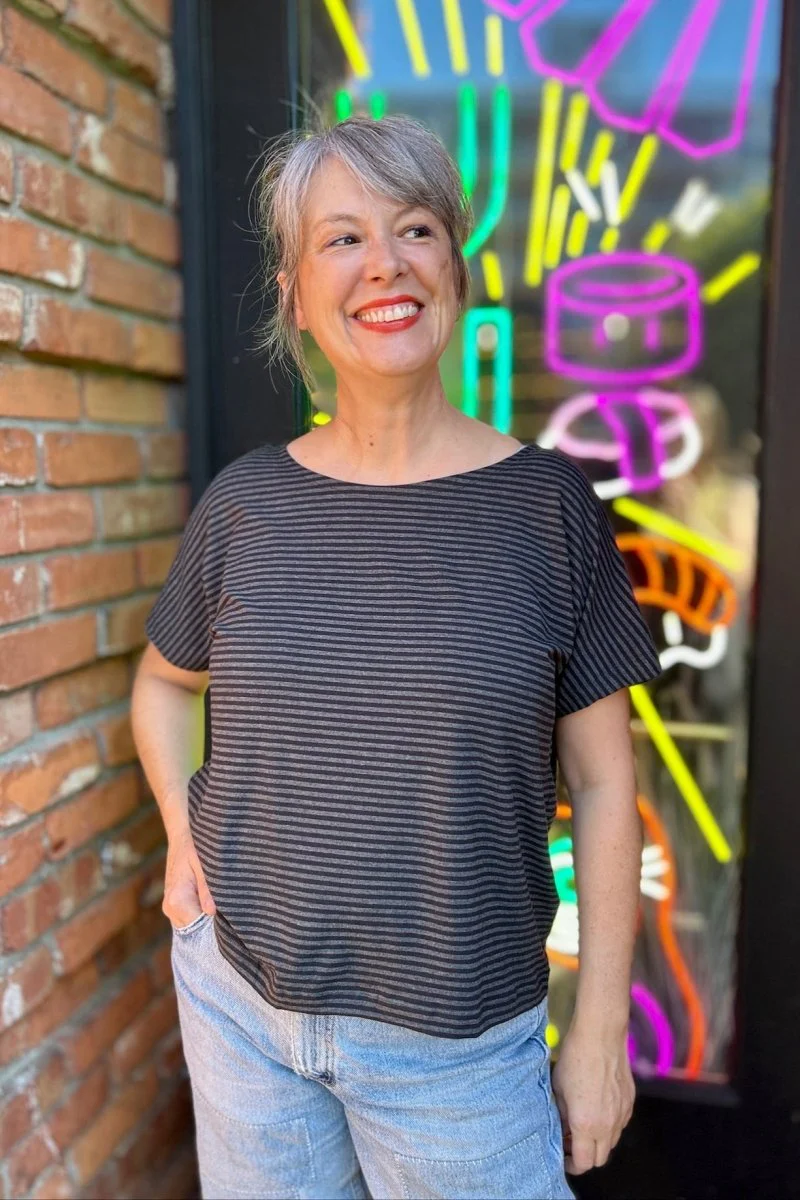 Smoking Lily Boatneck Tee (Charcoal Stripe)