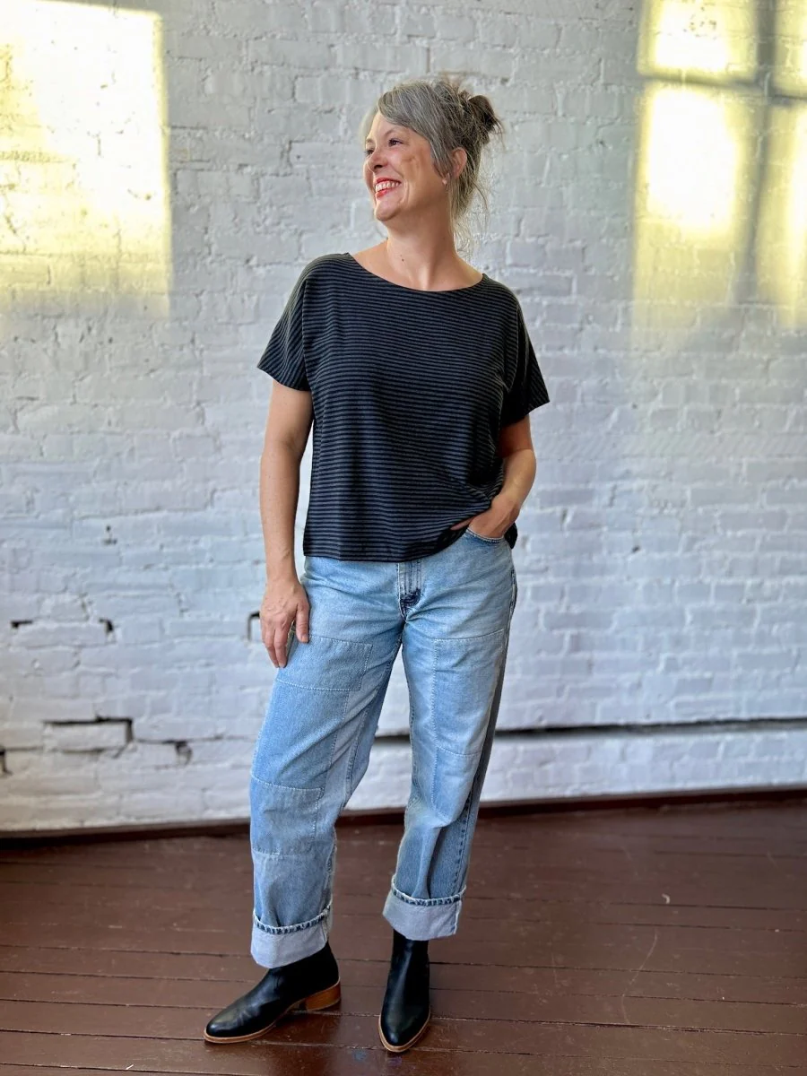 Smoking Lily Boatneck Tee (Charcoal Stripe) - Image 3