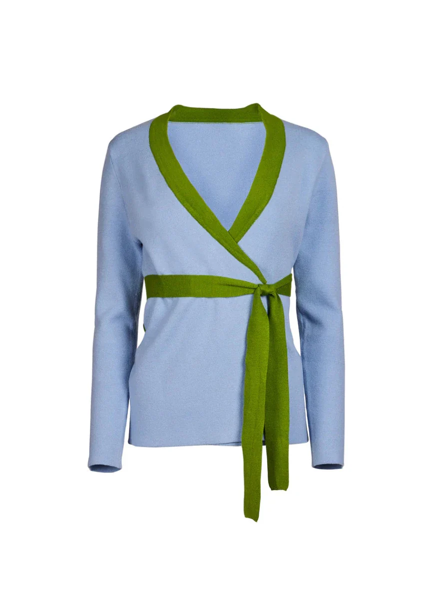 Vintage Victoire Hilary MacMillan Knit Wrap Top (Green & Blue)- M