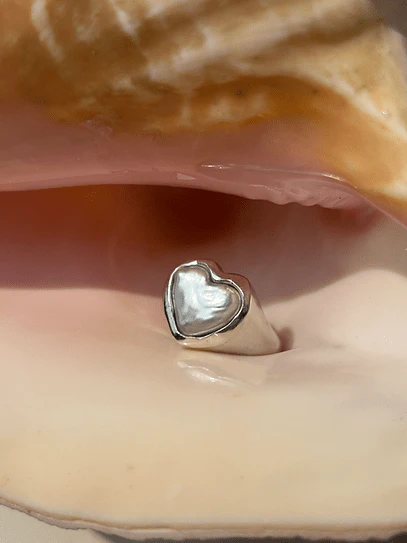 Wild Silver Pearl Heart Ring