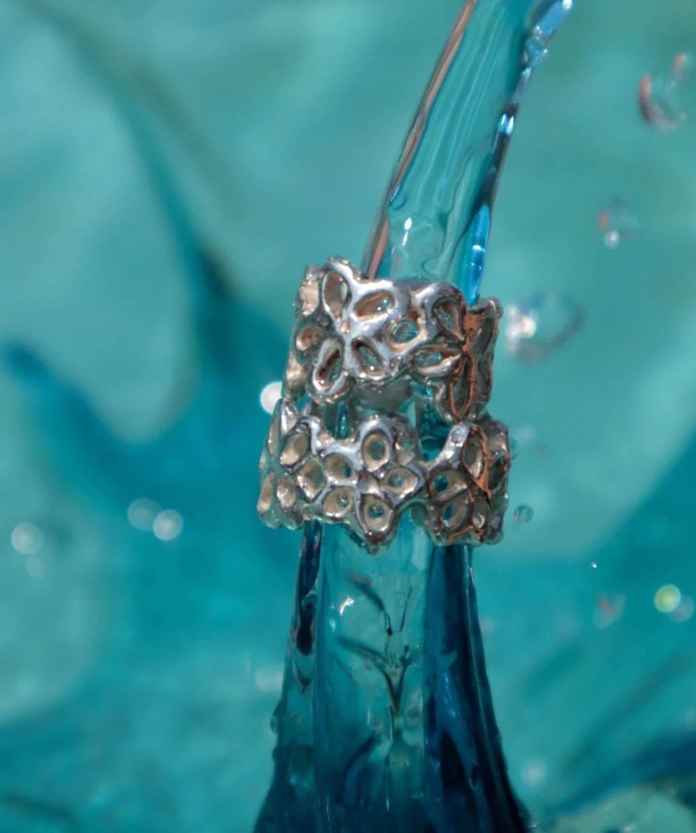Wild Silver Watery Flower Ring
