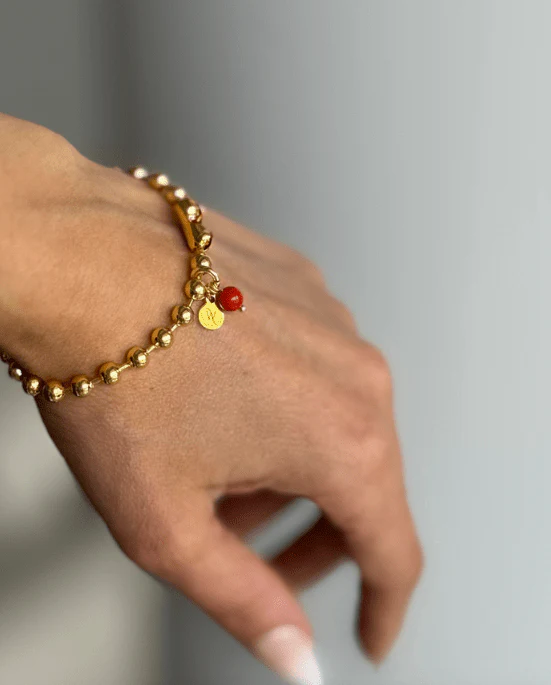 WILYMI Isola Coral & Gold Sphere Bracelet